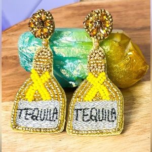 Gold beaded tequila earrings, drop earrings